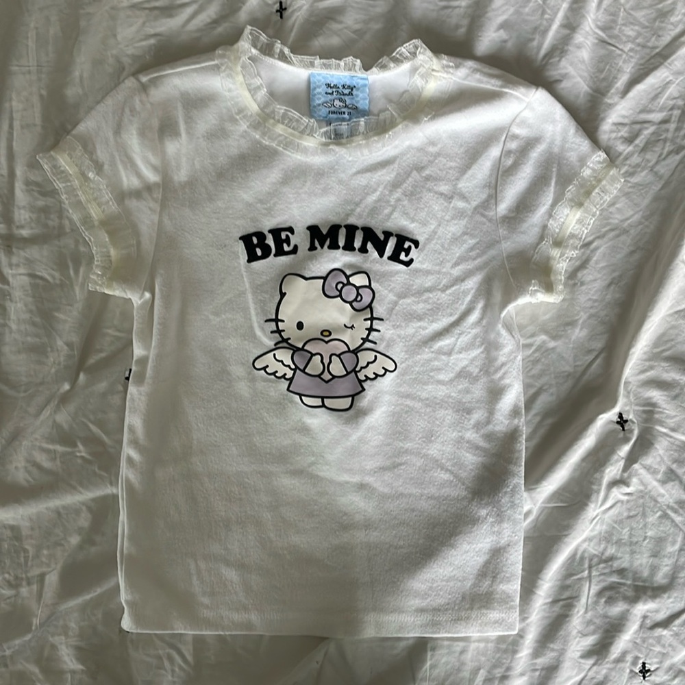 Hello Kitty & Friends White Cotton Lace Baby Tee BE MINE size S